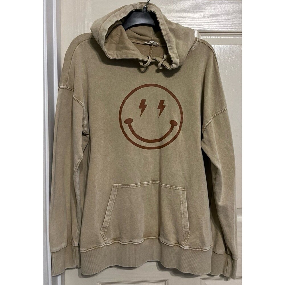 Easel Boho Graphic Smiley Lightning Bolt Oversized Cotton Hoodie Size L